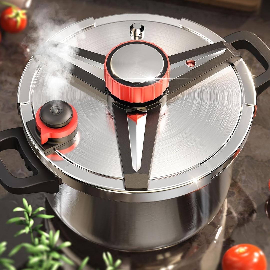 18/8 Stainless Steel Pressure Cooker 10 QT, [Save 70% Cooking Time] Olla De Presion with Food-Grade Body [One Hand Operation] Rotating Lock/Unlocking Lid System, Steam Rack Included