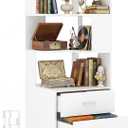 Corner Bookshelf with Drawers, Small Corner Shelf with Drawers | L Shaped Book Shelves with Drawers, 6-tier Bookcase for Bedroom Storage, Living Room, Home Office, Kitchen Pantry, White