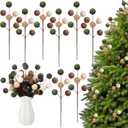 8 Pcs Velvet Christmas Picks 14'' Neutral Christmas Tree Decor Brown Beige Green Ball Pick Ornaments Velvet Spheres Tree Decoration Xmas Branches Hanging Home Decoration Wreath Party Ornament