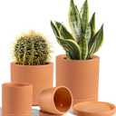 Vensovo Terracotta Pots with Drainage and Saucers - 3.5/4.2/5.2/6.0 Inch Clay Planters Set of 4, Round Cylinder Flower Pots for Succulents, Herbs, Indoor Outdoor Plants