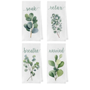 Geqtt Botanical Plant Dish Towels Set - Boho Eucalyptus Waffle Weave Kitchen Towels, Relax Soak Unwind Breathe Hand Towel Decorative for Bathroom, Gifts for Plant Lovers (16×24 Inches Set of 4)