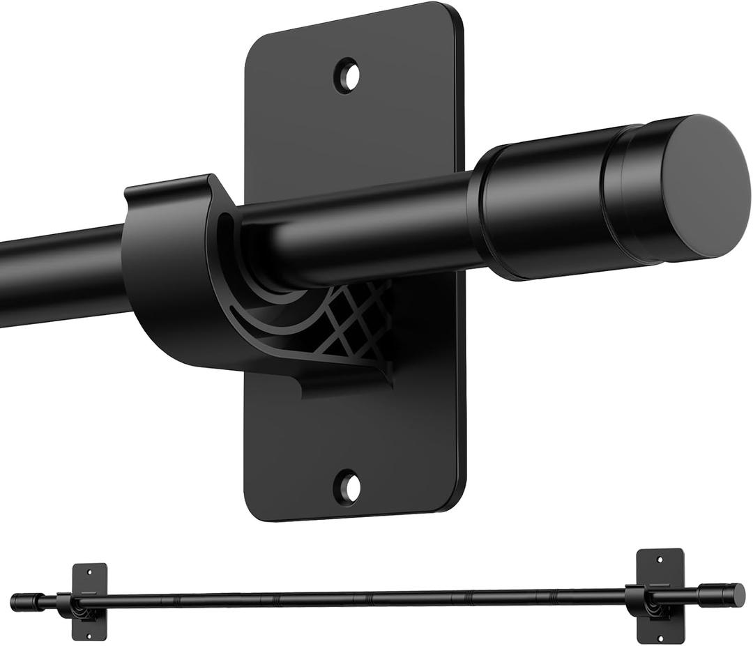 Black Curtain Rods No-Drilling for Windows 48 to 84 Inch - 5/8" Diameter Adhesive Curtain Rod, Splicing Drapery Rod Set with Renter Friendly Adhesive Brackets (Size: 32" - 93")