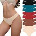 Seamless Thongs For Women V-Waisted Sexy Invisible No Show Breathable Stretch Panties Underwear 6-Pack (XL)