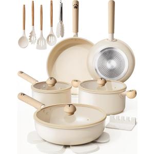 Astercook Pots and Pans Set Non Stick, Ceramic Cookware Set Non Toxic, 18 Pcs Dishwasher Safe Induction Cookware for Everyday Cooking & Kitchen Mothers Day Gifts