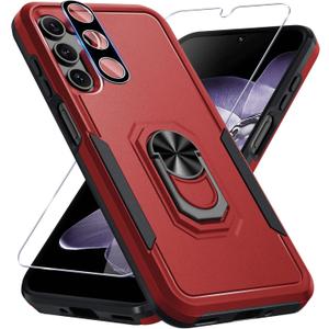 Janmitta Compatible with Samsung Galaxy A16 5G Case with Screen Protector+Camera Lens Protector,Heavy Duty Full Body Phone Cover Built in Ring Holder Kickstand,2025 Red