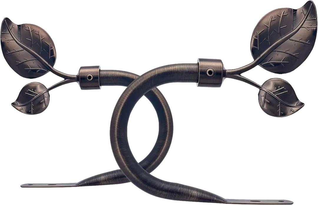 Leaf Curtain Holdbacks, Set of 2 - Wall Mounted Metal Tieback Hooks for Curtains, Adjustable Finial, Antique Bronze