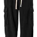 Floerns Men's Casual Corduroy Pants Drawstring Waist Straight Leg Cargo Pants (Medium, Black Ink)