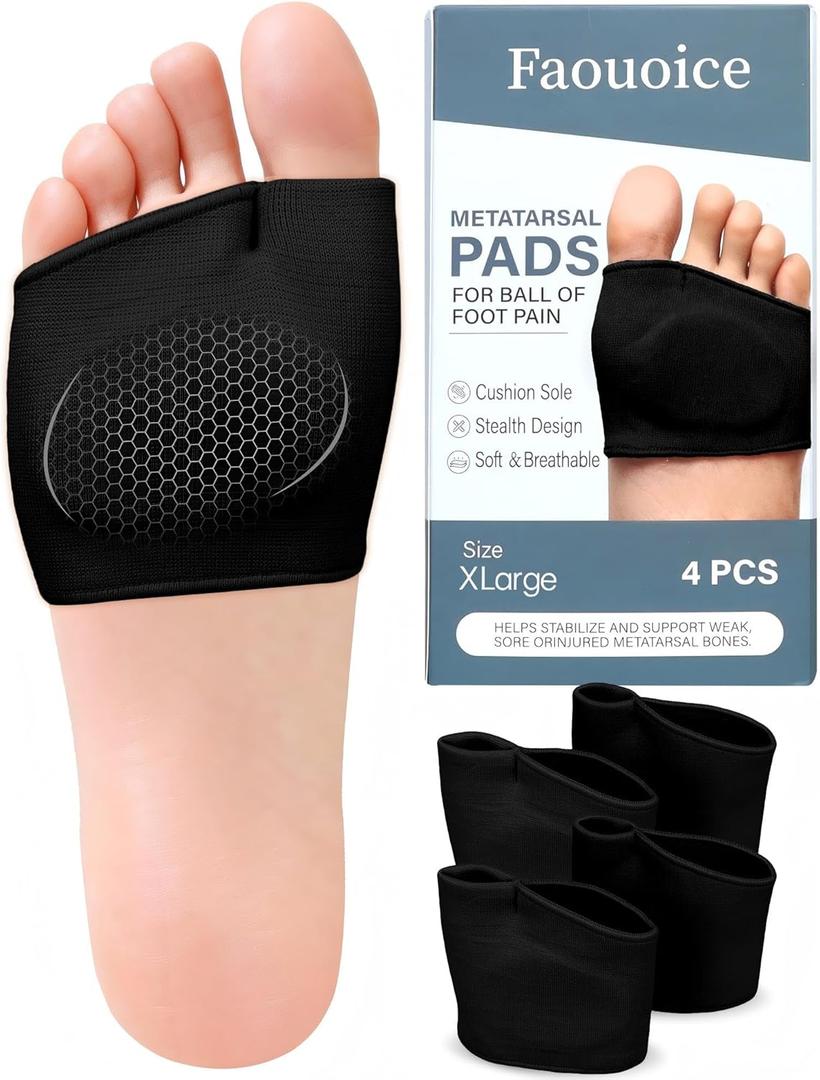 2 Pairs Metatarsal Pads - Gel Ball of Foot Cushions for Women & Men, Washable & Breathable Foot Pads Insoles Ball Pain Relieve for Mortons Neuroma, Metatarsalgia & Bunions, Fit High Heels,Black XLarge