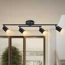 4 Light Track Lighting Kit Kitchen, Black Track Lighting Fixtures Ceiling, 4 Way Modern Flexible Spot Track Lighting, Industrial LED Lights for Room Hallway Bedroom(GU10 Socket, Bulb Not Included)