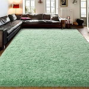 Shag Living Room Rug 5x7 Green, Ultra Soft Luxury Shaggy Rugs for Bedroom Nursery, Modern Fluffy Plush Carpet Girls Boys Kids Room Dorm Indoor Home Decor, Upgrade Non-Slip