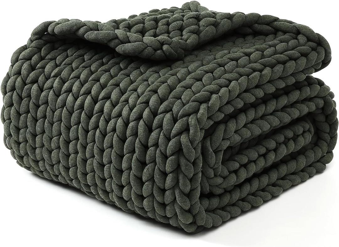 YnM Chunky Throw Blanket, Medium-Weight, Hand Knitted, Skin Friendly, Ventilated and Breathable, Machine Washable, Home Dcor Piece for Couch, Sofa and Bed (Olive, 40x50 Inch)