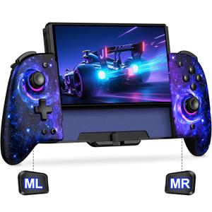 Gammeefy Switch Controllers, Hall Effect Joystick Switch Joypad forSwitch/OLED, Full-Size Grip Wireless Switch Pro Controller with 9 Color Lights. Ideal for Those Who Prefer Handheld Mode (6.2"/7", Starry Sky)