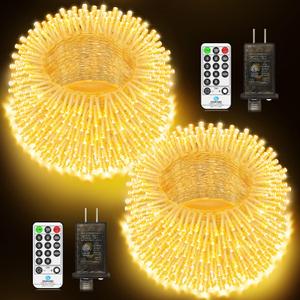 JXLEDAYY 2 Pack 403 FT 1000 LED String Lights Outdoor Christmas Lights Fairy Lights Plug in with Remote Timer 8 Modes for Outside House Tree Garden Wedding Party Decorations-Warm White