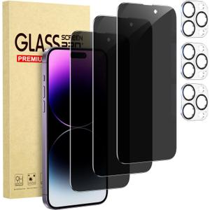 Cutebe 3 Pack Privacy Screen Protector for iPhone 14 Pro Max+3 Pack Camera Lens Protector with Tempered Glass, Touch Sensitive and Case Friendly