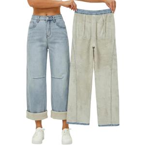 EMMIOL Baggy Jeans Women Straight Leg Mid Rise Boyfriend Wide Leg High Waisted Cute Trendy Y2K Loose Fit Pants Stretchy, Medium