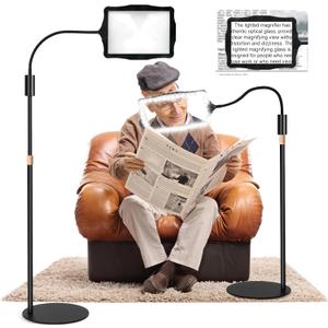 Hands Free Floor Magnifying Glass, with Light and Stand, 3 Light Modes Rechargeable Floor Magnifying,Suitable for Reading, Sewing, Crafts, DIY, Embroidery, Close Work