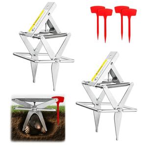 Fanmoss 2 Pack with 4 Flags- Stainless Steel Ground Mole Traps, Easy Step Setup Mole Killer for Lawns, Powerful Spring Gopher Trap for Home Garden, Ranch & Farm(Silvery)