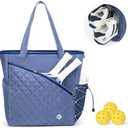 Pickleball Tote Bag for Women with Fence Hook, Quilted Pickleball Bag Holds 3-4 Paddles with Shoe Compartment & Wet Pocket