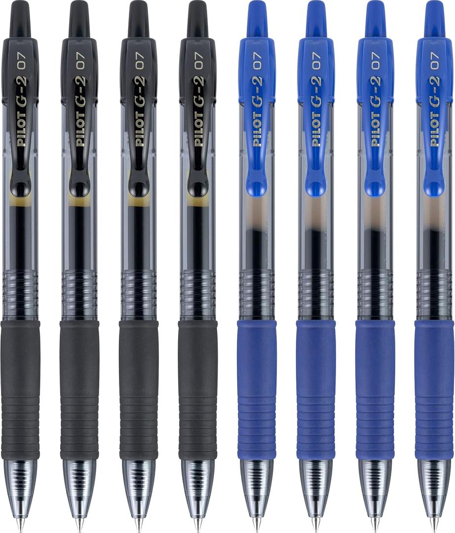 Pilot, G2 Premium Gel Roller Pens, Fine Point 0.7 mm, Black and Blue, Pack of 12