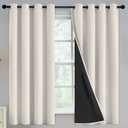 Yakamok 100% Blackout Curtains for Bedroom 63 Inch Length, Light Blocking Drapes with Black Backing, Thermal Insulated Solid Grommet Panels for Living Room, 52Wx63L, Cream, 2 Panels