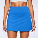 MEIVSO Womens Buttery Soft Tennis Skort Athletic Golf Skirt High-Rise Skirts Built-in Shorts with Pockets (Blue, M)