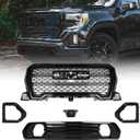 Grille Set 5pcs Compatible with GMC Sierra 1500 AT4/Denali 2019 2020 2021 Front Upper Grill + Front Lower Bumper Filler + Fog Light Bezels + Camera Bracket (Gloss Black)