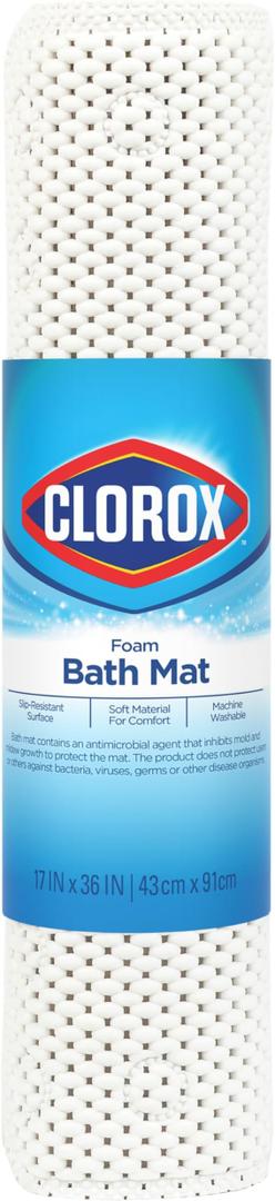 Duck Brand Clorox Cushioned Foam Bath Mat for Tubs, Non-Slip with Suction Cups, 17 Inches x 35 Inches, White