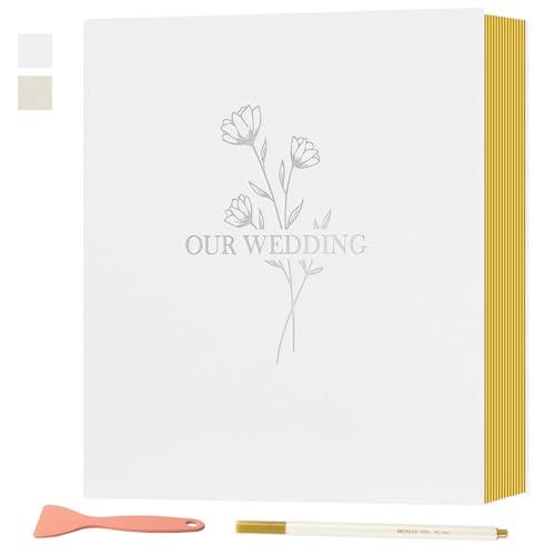 Lanpn Wedding Self Adhesive Photo Album Scrapbook 80 Pages, Linen Photos Albums DIY Sticky Magnetic Pages holds 4x6 5x7 A4 A5 Picture for Wedding (Large, 40 sheets, White)