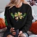KIDDAD Women St Patrick's Day Sweatshirts: Irish Luck Shamrock Graphic Shirt Casual Holiday Loose Striped Pullover Tops (Black, XL)