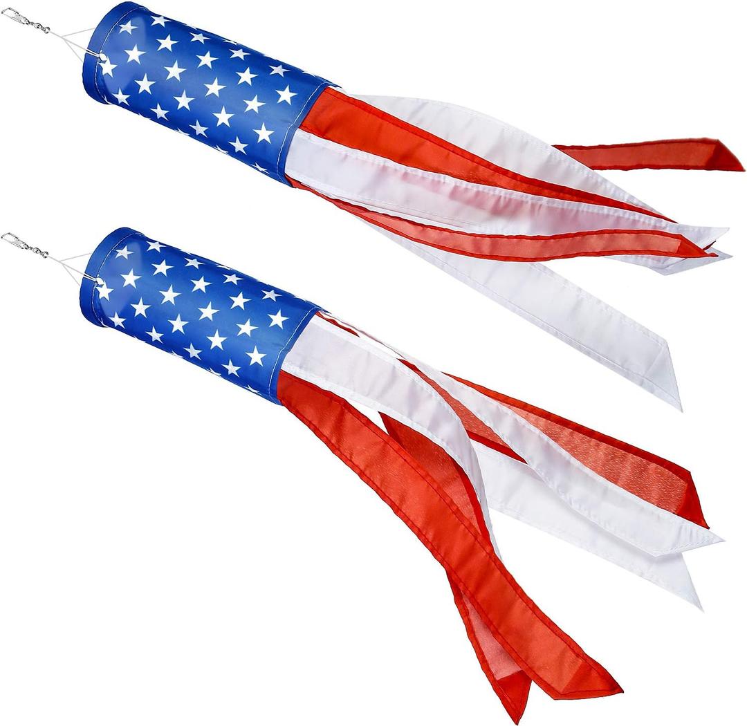 Boao 2 Pieces 24 Inch American Flag Windsock US Stars and Stripes Hanging Decoration Windsock Waterproof Material for 4th of July Patriotic Day Outdoor Hangings(24 Inch,Stars and Stripes)