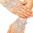 Rhinestone Fingerless Gloves Sparkling Metallic Hand Jewelry for Women (Silver)