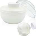 Storage Body Powder Container, Large 3.5" Fluffy Body After-Bath Powder Case, Baby Care Face/Body Villus Powder Puff Box, Makeup Cosmetic Talcum Powder Container with Hand Holder (White)