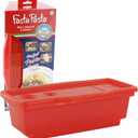 Microwave Pasta Cooker, Uncoated- The Original Fasta Pasta (Red)- Quickly Cooks up to 4 Servings- No Mess, Sticking or Waiting For Boil- Perfect Al Dente Pasta Every Time- For Dorms, Small Kitchens, or Offices