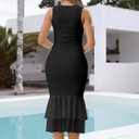 Kaximil Women's Sexy Bodycon Ruched Wedding Guest Midi Dresses Sleeveless Maternity Ruffle Cocktail Party Dress Large