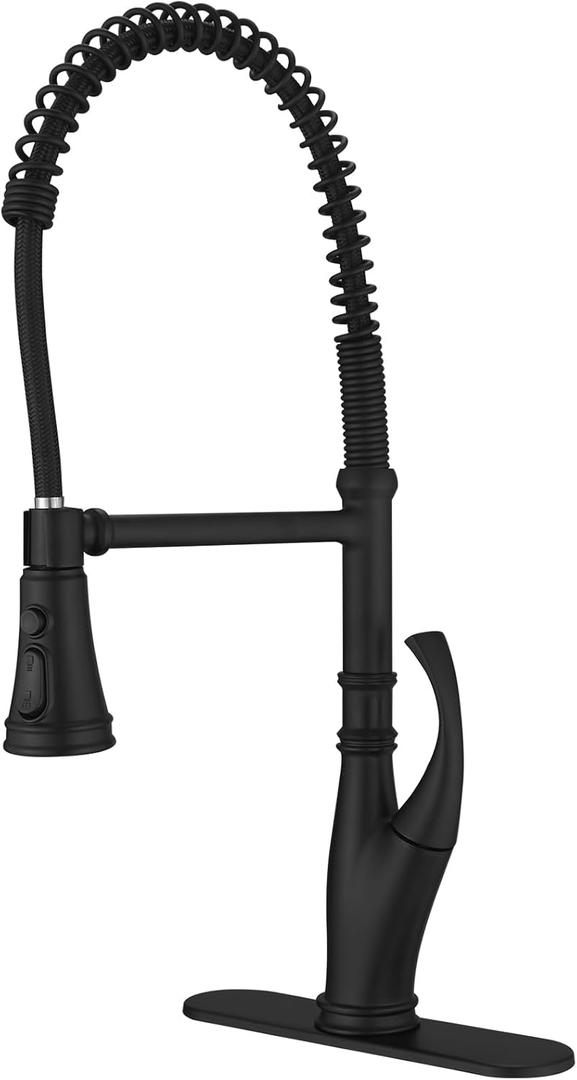 Homevacious Black Kitchen Faucet with Pull Down Sprayer 1 Hole Or 3 Hole Single Handle Pull Out Spring Kitchen Sink Faucets for Farmhouse Camper Laundry Utility Rv Wet Bar Sinks 3 Functions
