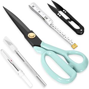 Professional Tailor Scissors Heavy Duty - Multi-Purpose Sewing Fabric Scissors for Leather Cutting Industrial Sharp Shears Home Office Arts, and Crafts (10 Inch) Green