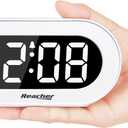 REACHER Small LED Digital Alarm Clock with Snooze, Simple to Operate, Full Range Brightness Dimmer, Adjustable Alarm Volume, Outlet Powered Compact Clock for Bedrooms, Bedside, Desk, Shelf(White)