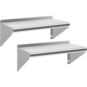 Stainless Steel Shelf 18" x 36", 2 Pack NSF Wall Mounted Commercial Metal Shelving with Backsplash for Restaurant, Utility Room, Kitchen and Garage