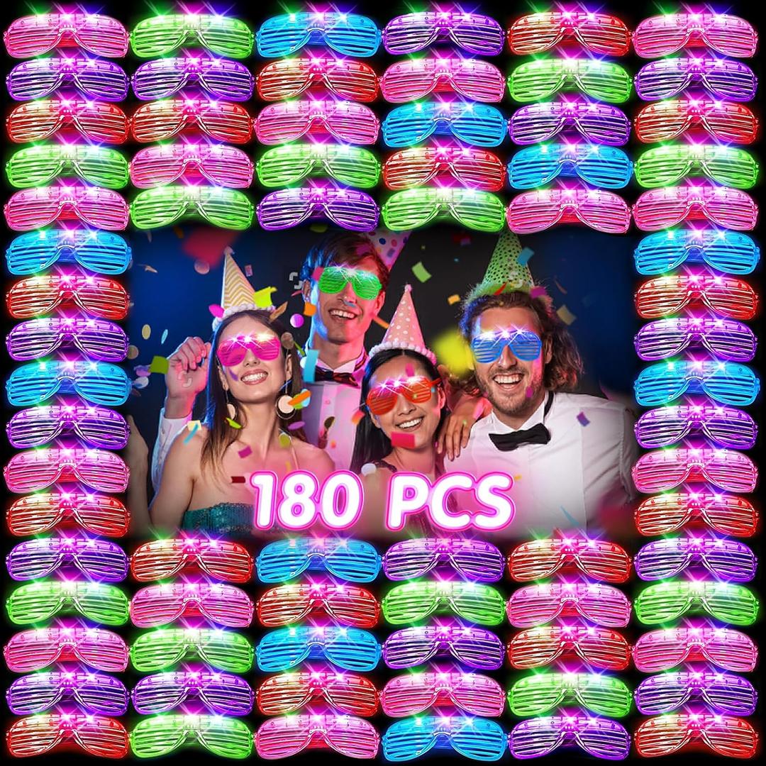 180 PCS Light Up Glasses, Glow In The Dark Party Supplies, LED Glasses, Glow Glasses, Glow In The Dark Glasses for Kids and Adults, Neon Glasses for Glow Party, Wedding, Birthday, New Year