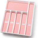 Silverware Organizer with Cutlery IconsPink Kitchen Silverware Tray for DrawerPlastic Flatware Tableware Cultery Drawer Organizer Utensil Organizer with Non-slip TPR Linings6-CompartmentPink