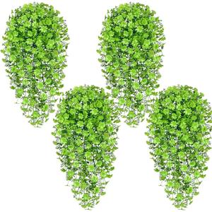 Waipfaru Artificial Hanging Four-leaf clover, 4pcs Fake Hanging Plants, Faux Ivy Pothos Vines Greenery for Wall Home Bedroom Living Room Aesthetic Kitchen Office Aesthetic Kitchen Indoor Outdoor Decor