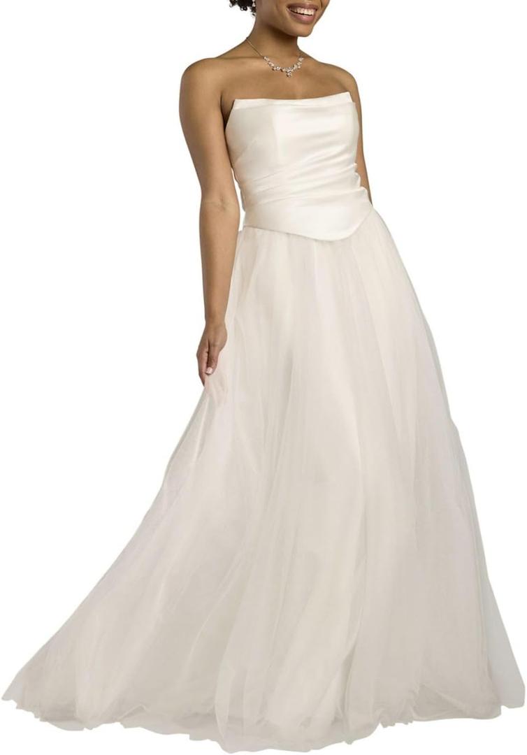 David's Bridal Strapless Satin and Tulle Ball Gown Wedding Dress (8)
