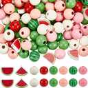 150Pcs 8 Styles Watermelon Wood Beads Wooden Fruit Beads Bulk Round Loose Bulk Colorful Assorted Shape Summer Spacers for Jewelry Making Findings DIY Crafts DIY Bracelet Necklace Home Decor