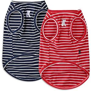 Koneseve Dog Vest Lightweight Stretchy Dog T-Shirts Soft Cool Sleeveless Stripe Vests Breathable Clothes for Puppy Kitty Cats Small Medium Large Dogs 2 Pack Red + Blue [ 6XL ]