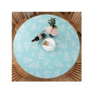 LIBERECOO Round Vinyl Fitted Tablecloth with Flannel Backing Elastic Edge Table Cover Waterproof Stain-Resistant Wipeable Tablcloths Fits 57-65" Round Tables