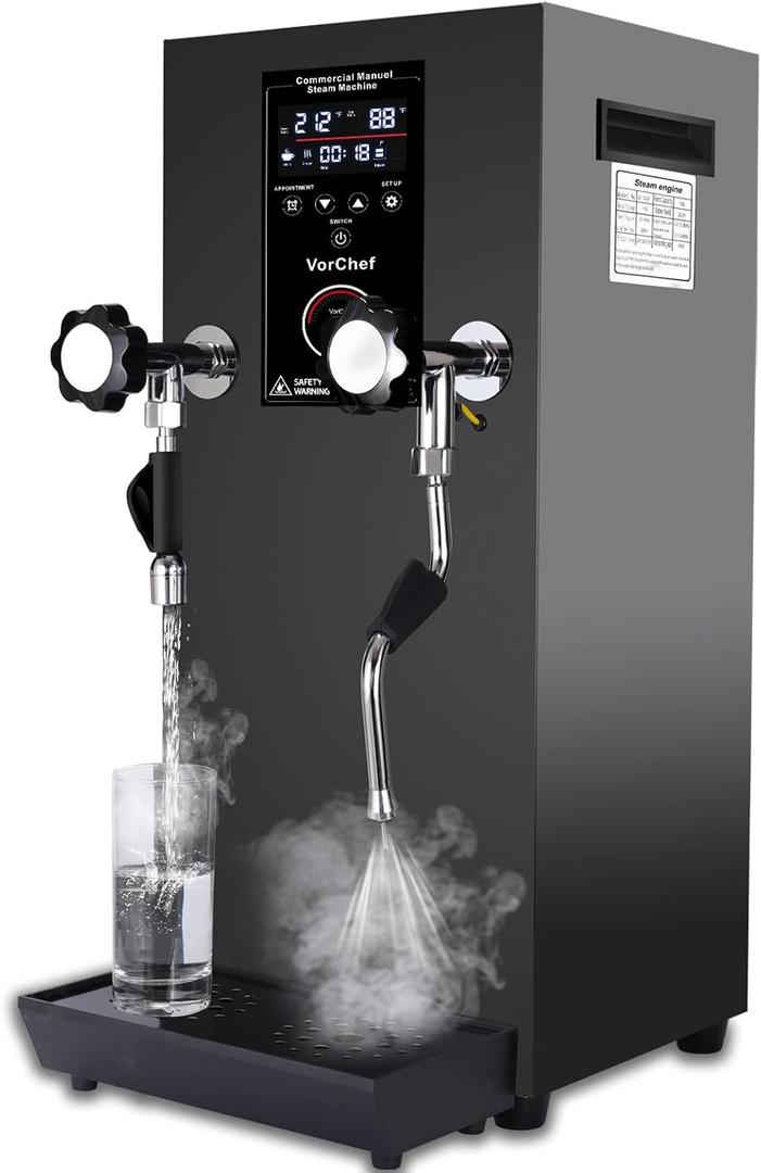 Commercial Milk Frother, 2500W 110V Automatic Steam Boiling Water Machine Steam Milk Frothing Machine Espresso Coffee Milk Foam Machine Steamer with LED Display for Coffee Tea Shop, Upgrated