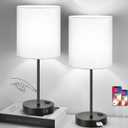 Lynnoland Set of 2 Touch Control Table Lamps with 2 USB & AC Outlet, 3-Way Dimmable Bedside Nightstand Lamps for Bedroom Living Room Nursery, 800 Lumens 5000K Daylight Bulbs Included