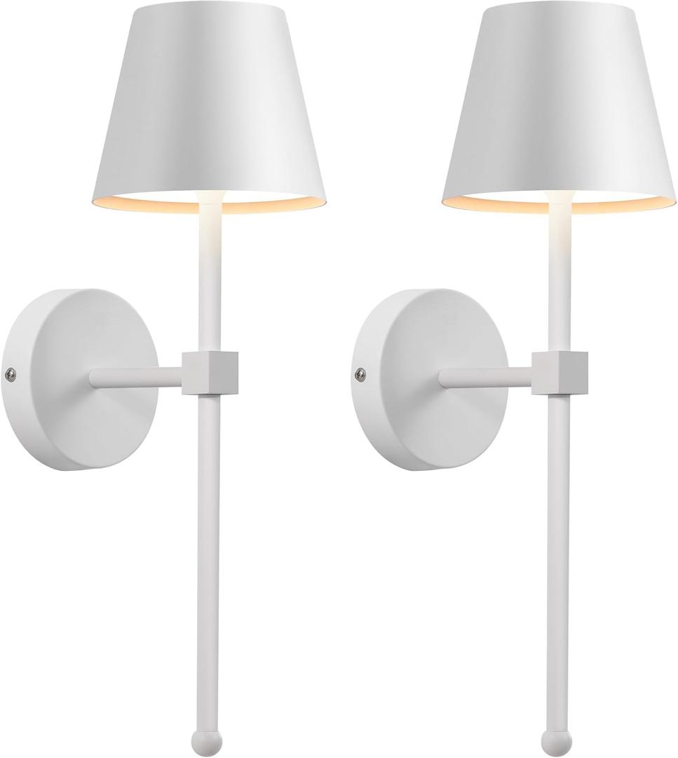 KDG Wireless Wall Sconces Set of 2, Small Cordless 5200mAh Rechargeable Battery LED Wall Lamps, Stepless Dimming Lightings for Wall Painting, Living Room, Bedroom, Hallway, Gifts, Night Light (White) ((Small) L4.5  H13  D6.5 inch)