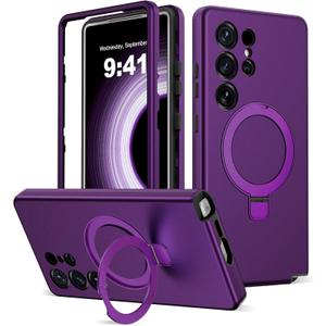 Designed for Samsung Galaxy S25 Ultra Case with Magnetic Ring Stand[Compatible with Mag-Safe][Military Grade Drop Protection][Build in Kickstand] S25 Ultra Phone Case 6.9",Purple 251020