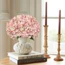 Hollyone 6PCS Pink Hydrangea Artificial Flowers Artificial Hydrangeas Silk Flowers for Home Decor Indoor Wedding Flower Faux Flower Kitchen Centerpiece Table Decorations